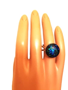 Black Opal Ring in Deep Royal Blue Peacock Colors Resin 18mm Stainless-Steel - Picture 1 of 4