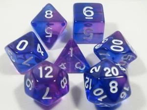 NEW RPG Dice Set of 7 - Mysty Blue-Purple (WhiteInking) D4 D6 D8 D10 D12 D20 D00 - Picture 1 of 1
