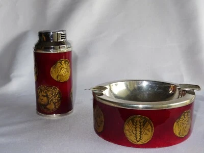 Accendino + posacenere in argento e smalti a fuoco anni 70-80 - Immagine 1 di 4