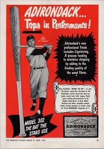 Bates de béisbol 1954 Adirondack Al Dark, guantes de béisbol DuBow, anuncios impresos de golf - Imagen 1 de 2