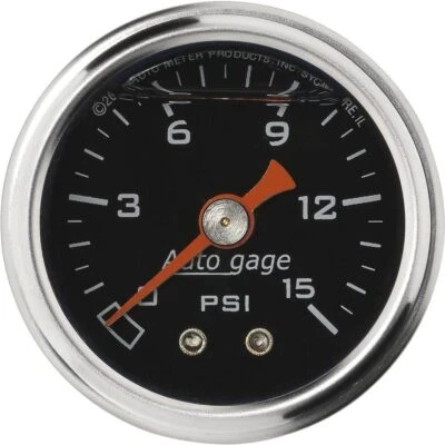 Auto Meter 2172 Air/ Fuel /Oil Pressure Gauge 1.5" 0-15 psi Black Liquid Filled - Image 1 of 2