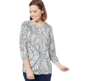 Susan Graver flüssiges Strickoberteil gesmokter Ausschnitt - schieferblau - XXS (UVP 52 $) A470165 NEU - Bild 1 von 2