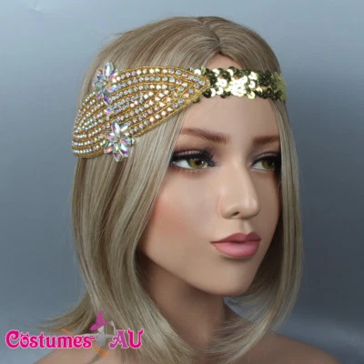 Diadema de los años 20 boda dorada novia gran Gatsby años 20 solapa tocado gángster Foto 1 de 4