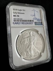 2018 $1 NGC MS70 .9999 SILVER AMERICAN EAGLE COIN EARLY RELEASE BLUE LABEL - Picture 1 of 6