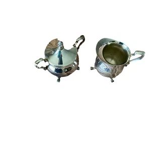 VINTAGE SILVER PLATED SUGAR BOWL & CREAMER SET Unknown Brand - Picture 1 of 3