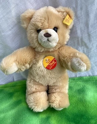 Steiff Molly 泰迪熊毛绒玩具 12 英寸波浪毛皮收藏品黄铜纽扣标签 — 第 1/4 张图片