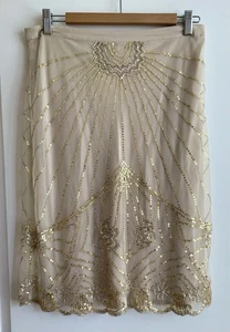 Falda Vintage Banana Republic Seda Lentejuelas 8 Champagne Dorado Glamour Vacaciones Gatsby - Imagen 1 de 9
