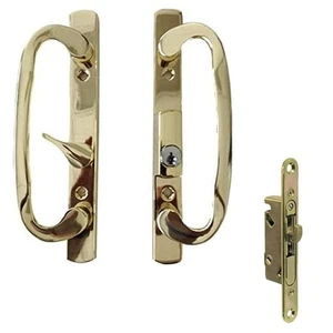 Kit de manija de puerta de patio de vidrio cerradura/placa frontal de mortaja, posición B, latón, con llave - Imagen 1 de 2