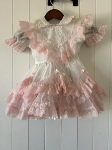 Cerchio completo principessa soffice pizzo volant sovrapposti rosa trasparente vintage bambina - Foto 1 di 9