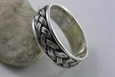 Massiccio Anello a Nastro Biker Flechtring 925 Vero Argento Sterling IN / 532 - Immagine 1 di 4