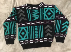 Vintage Electric Kids Boys Black Green Purple Crew Neck Pullover Sweater Size 6 - Picture 1 of 7