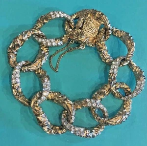 Vintage Ciner Signed Gold Tone Chunky Link Crystal Bracelet - Picture 1 of 6