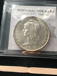 1916 Portugal, 1 Escudo Coin Mart Graded**AU-50** KM# 564 - Picture 1 of 8