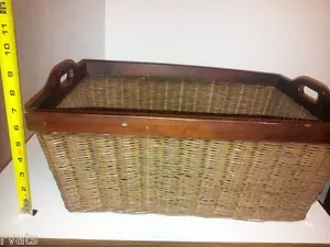 Desperate/Divorce Sale: DECORATOR Wicker BASKET with FIRM WOODEN handles 18"X12" - Picture 1 of 4