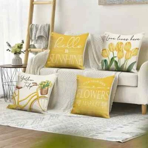 Summer Throw Pillow Flower Theme Covers 18 X 18" Home Decoration Set Of 4 - Picture 1 of 8