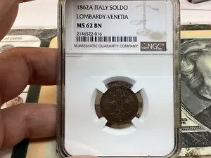 Italy 1862 Lombardy Venetia 1 Soldo NGC Ms62 BN - Picture 1 of 3