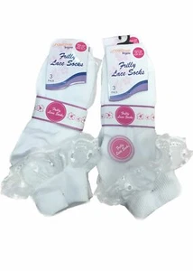 Frilly Lace Ankle Socks Soft Trim Top White School Sock - Picture 1 of 3