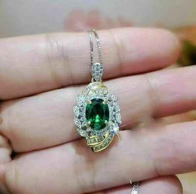 1.85Ct Lab-Created Emerald Cluster Women Pendant 14K White-Yellow Gold Plated - Image 1 of 4