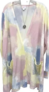 NUEVO CON ETIQUETAS LuLaRoe XL Azul Rosa Amarillo Blanco Pastel Tie Dye Caroline Cárdigan Suéter - Imagen 1 de 8