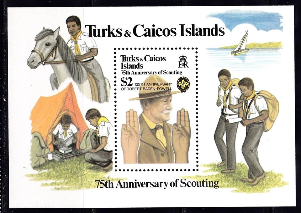 TURKS & CAICOS #516 MNH 75º ANIV OF SCOUTING (LORD BADEN-POWELL) SOUV. HOJA Foto 1 de 1