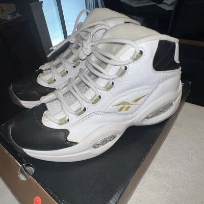 Reebok Question Mid Size 9.5 Respect My Shine Black Toe Gold EF7599 SUPER CLEAN - Image 1 of 4