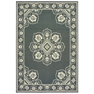 6x9 Sphinx Grey Bordered Petals Diamonds Area Rug 7764E - Aprx 6' 7" x 9' 6" - Picture 1 of 1