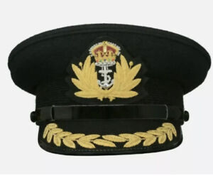 ROYAL NAVY OFFICER HAT, NAVAL CAPTAIN PEAK CAP, R N COMMANDERS BLACK CAP BADGE