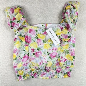 Janie and Jack Girls Floral Smocked Waist Chiffon Top Size 7 White Floral - Picture 1 of 12