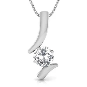 0.56Ct 5.00mm G-H VS2 Natural White Diamond Women's Pendant In 14KT White Gold - Picture 1 of 4