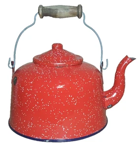 Antique Vintage Red Granite Ware Water Tea Kettile 9" x 6" - Picture 1 of 3