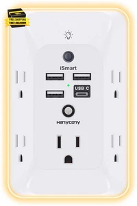 Prolunga di Presa con Luce Notturna, Presa Multipresa, Caricatore USB da Parete Surge Pro - Foto 1 di 7