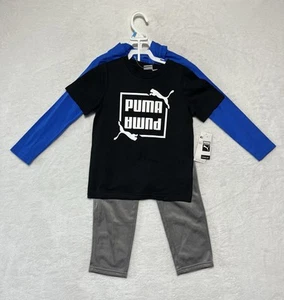 PUMA 3 Piece Set Boys 5 Hooded Shirt Short Sleeve T-Shirt & Pants Ultra Blue NWT - Picture 1 of 8
