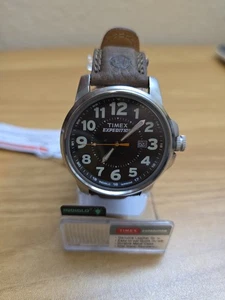 Timex T44921 Herren "Expedition" Braun Leder Uhr Indiglo Datum Schwarzes Ziffernblatt NEU - Bild 1 von 12