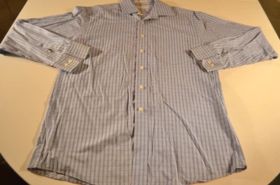 Camisa de vestir Michael Kors azul a cuadros con botones para hombre, talla M (15,5 34/35) Foto 1 de 4