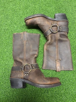 Frye Boots Brown Leather Harness Square-Toe Women’s 6.5 Moto Chic Biker Western - Image 1 of 4