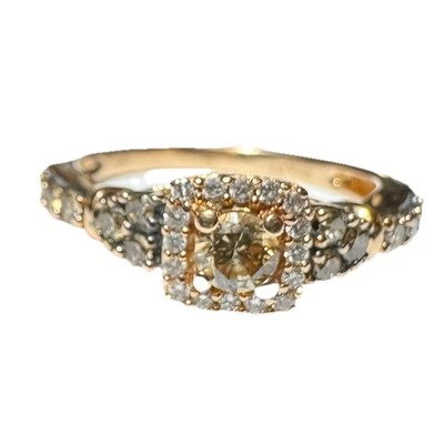 LeVian 14K Rose Chocolate Vanilla Diamond Halo Engagement Cocktail Ring Size 7 - Image 1 of 4