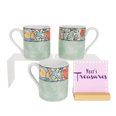 Juego de 3 tazas Corelle Coordinates ACUARELAS base verde gres floral 12 oz Foto 1 de 4