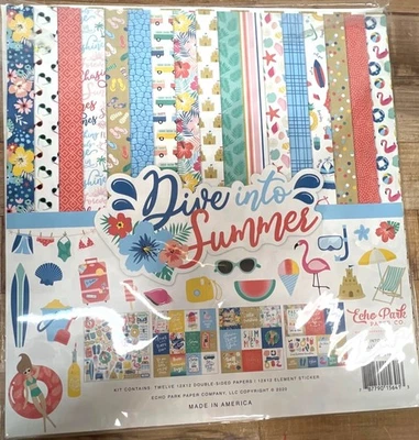 Echo Park Dive Into Summer 12x12 Scrapbook Kit W/ Stickers For Crafts Dis210016 - Image 1 of 4