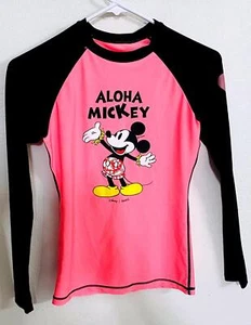 Disney Aloha Mickey Long Sleeve Rash Guard Shirt Girls Medium UPF 50+ - Picture 1 of 5