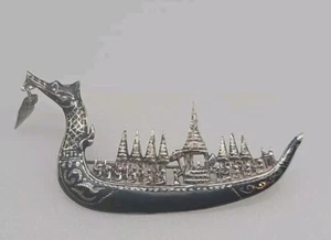 Siam Sterling Silber Drachenboot Vintage Anstecknadel Brosche Top Zustand  - Bild 1 von 13