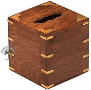 Wooden Tissue Box Holder Cover Square Paper Case Handmade Napkin Dispenser Decor - Picture 1 of 7