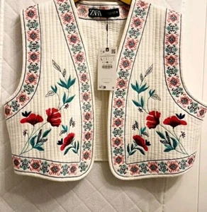 Zara Blogger's Fav Embroidered Cotton Waistcoat BNWT L - Picture 1 of 7