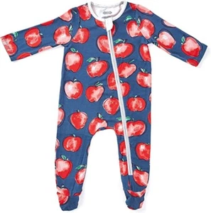 New Mud Pie Baby Girl Sleeper & Headband 6-9 mos APPLES Footed Gift Red Blue - Picture 1 of 2