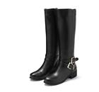 Women's Knee High Knight Boots 3.5Cm Chunky Low Heels Shoes Buckle Comfort 42 43