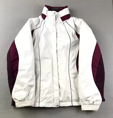 Chaqueta Columbia Mujer XL Blanca Borgoña Cremallera Completa Forro Extraíble Intercambio Foto 1 de 4