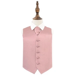 Dusty Pink Plain Satin Solid Formal Wedding Boys Waistcoat & Cravat Set by DQT - Picture 1 of 3