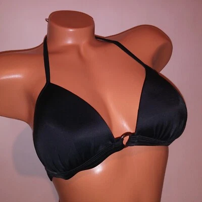 Top de bikini de natación Venus talla B (32C 34B 36A) negro liso triángulo halter push up Foto 1 de 4
