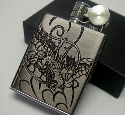 Marvelous Type B Solid Dragon Black Ice Satin Brass Oil Lighter Made In Japan - Image 1 of 4