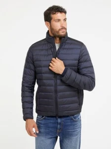 Guess Mens Jacket Coat S Puffer Quilted Hood Insulated Packable Navy Blue $150 - Picture 1 of 13