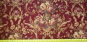 Fabric, Floral Brocade Print, Deep Red, Golds and Green, 18" x 54" cuttings
